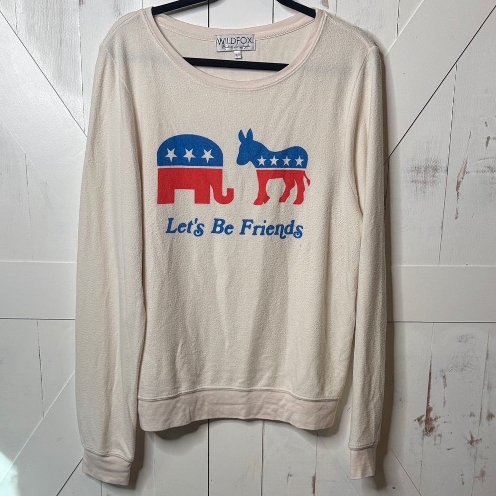 Wildfox Cream Let's Be Friends Graphic Sweatshirt